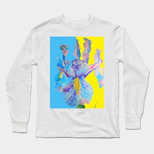 Iris Watercolor Painting - Yellow and Blue Long Sleeve T-Shirt